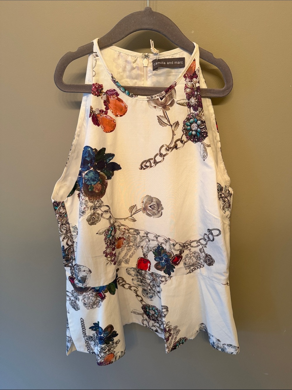 NWT camilla & marc White Jewel-Print Cami Top RRP $399. Silk + Cotton